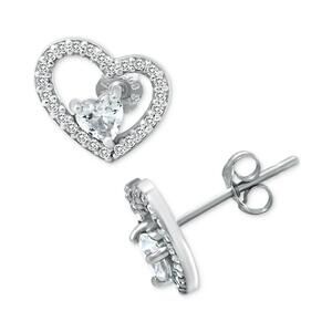 Cubic Zirconia Heart Stud Earrings